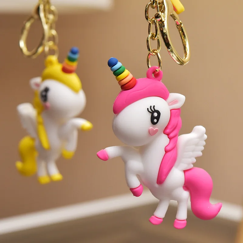 Kawaii мультфильм ПВХ Единорог кукла брелок Милая женская сумка мужской