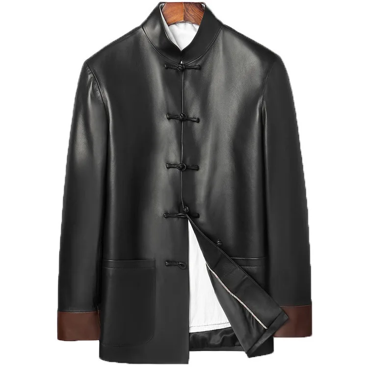 

collar Tang leather coat Chinese style leather coat men's leather jacket men's leather coat sheep's leather coat