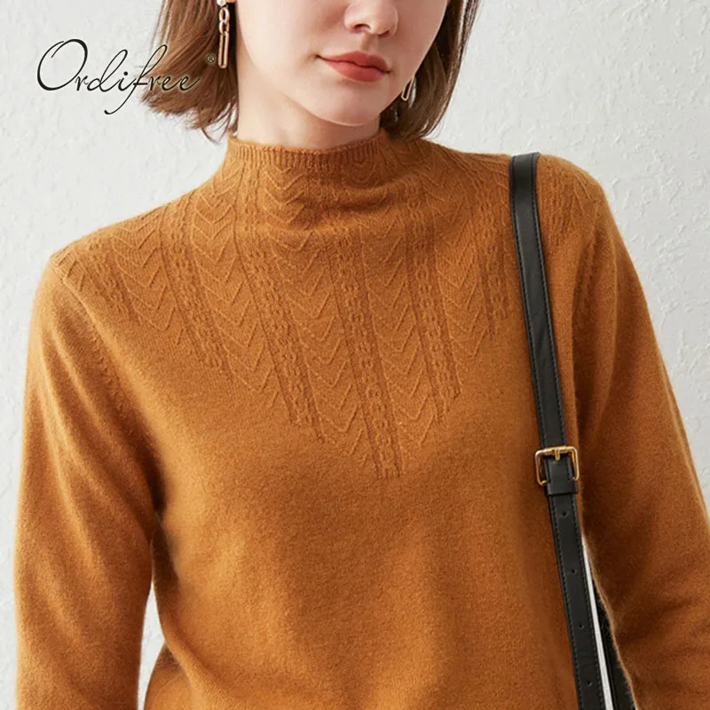 Женский кашемировый свитер Ordifree плотный теплый мягкий пуловер с высоким