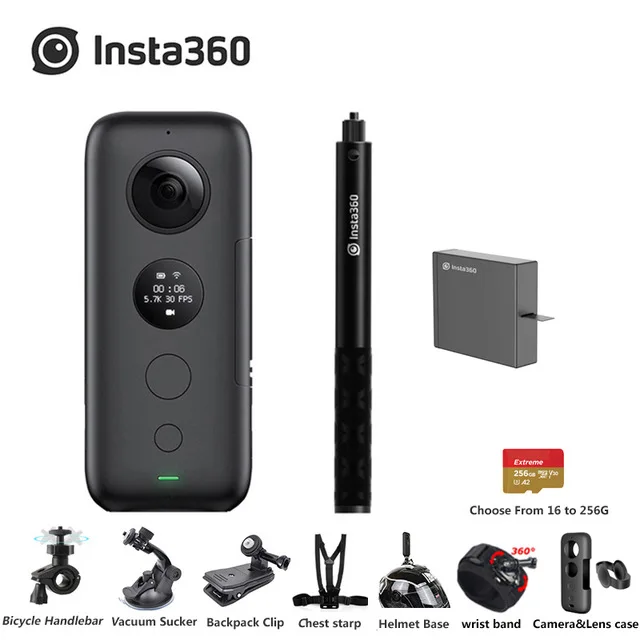 Bundle 2 Insta360 ONE X VR 360 панорамная камера для iPhone и Android Экшн-камера 5,7 K видео 18MP фото 360 камера - Цветной: Bundle 2