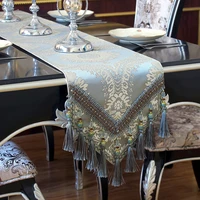 european luxury table runner modern hand embroidery jacquard tablecloth with tassels table flag dinner place mats home textile