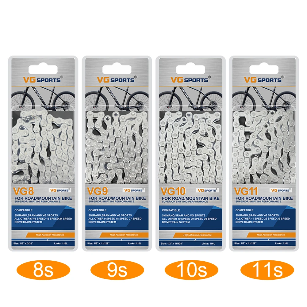 

Сверхлегкая Спортивная велосипедная цепь VG, сталь, 116 звеньев, 8/9/10/11 скоростей, горный и дорожный велосипед, полые цепи