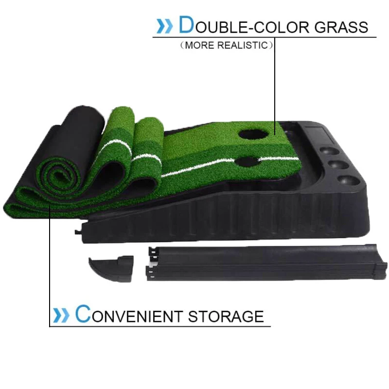 

2 Holes Golf Putting Green Mat with Ball Return Mini Golf Game Practice Equipment for Home Office Backyard Indoor Outdoor Use