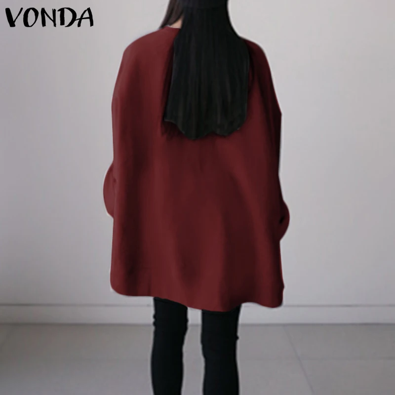 

2021 Casual O Neck Tops Blusas VONDA Women's Autumn Blouse Vintage Solid Shirts Female Fashion Blouse Chemise 5XL Tunic Tops