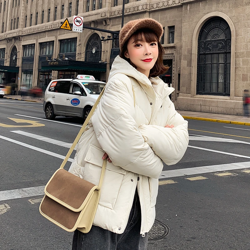 Женская Стеганая куртка на молнии однотонная теплая зимняя с хлопковой