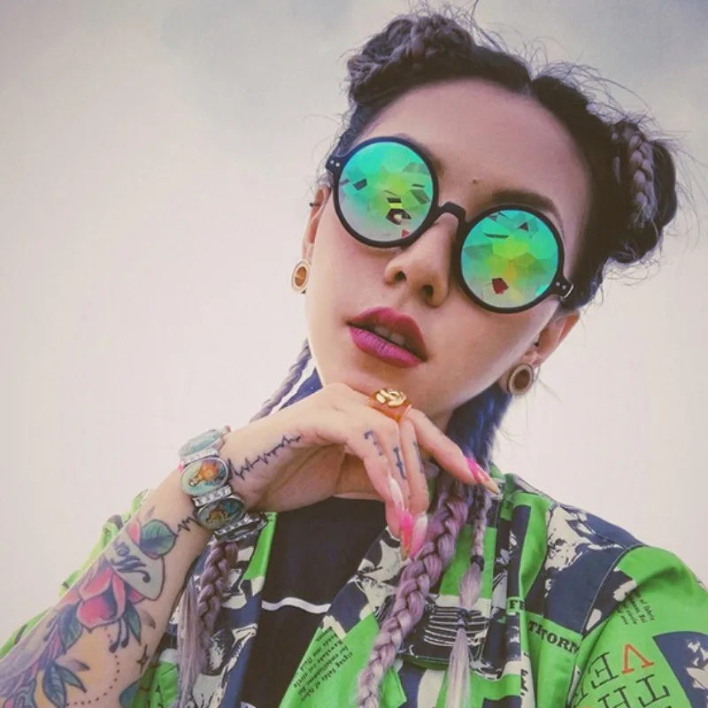 Круглый калейдоскоп солнцезащитные очки рейв фестиваль Для мужчин женщин