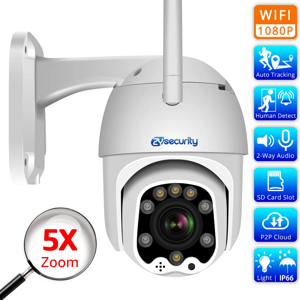 Купольная камера H.265 HD 1080P 5 кратный оптический зум Wi Fi PTZ IP для улицы с