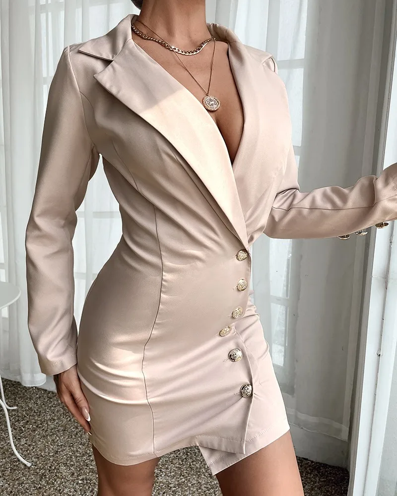 

Lapel Dress Women's Fashion Button Design Long Sleeve Tight Work Clothes Women's Dress 2021 Summer Casual Wear