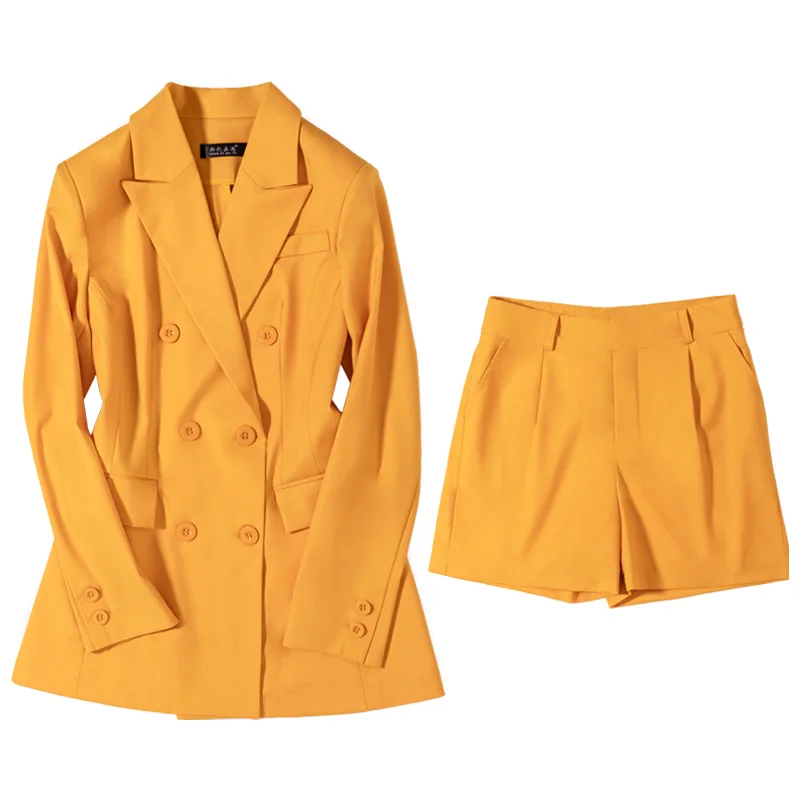 

Womens shorts suits summer double breasted womens suits 2-piece long sleeve blazer shorts casual office lady professional wear
