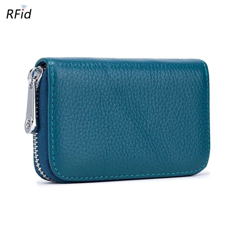 sea blue 7129 CICICUFF RFID Блокировка кредитный держатель для карт из натуральной кожи Органайзер бизнес дорожная сумка для карт для женщин и мужчин на молнии маленький кошелек - Цвет: sea blue 7129