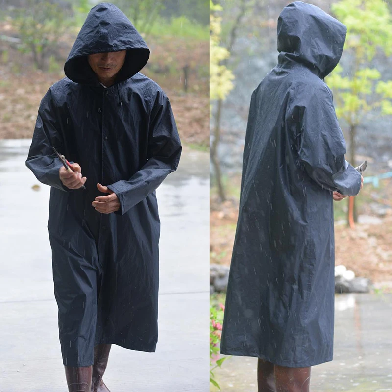 

Men Hood Waterproof Raincoat Jacket Black Long Waterproof Motorcycle Raincoat Poncho Reusable Yagmurluk Erkek Rain Gear AD50RC