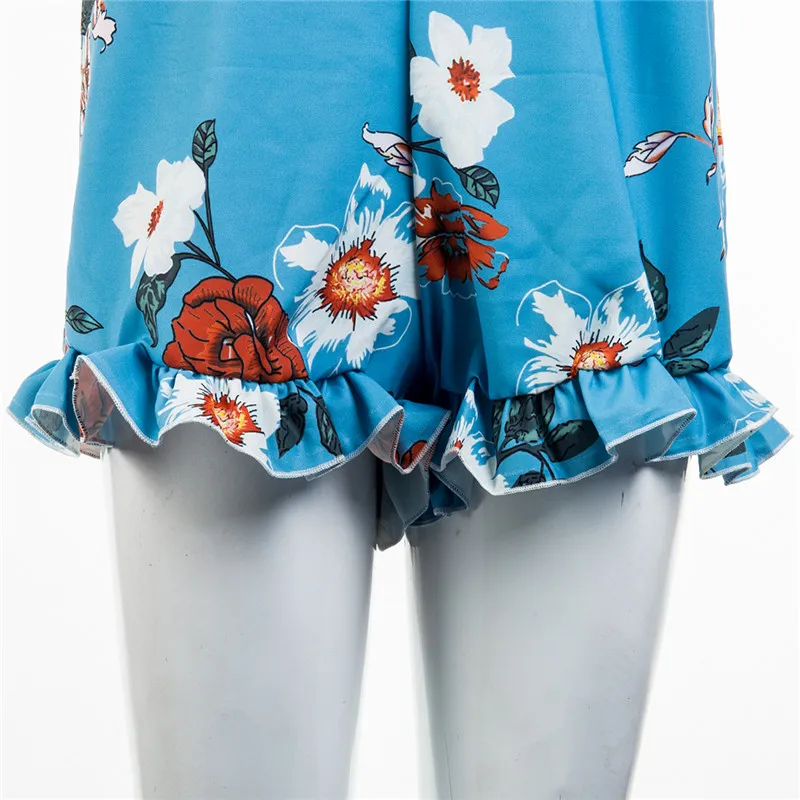 

Women Floral Printed Jumpsuit Playsuit Femmes Summer Casual Holiday Mini Playsuit Ladies Sexy Camis V Neck Jumpsuit Beach Shorts