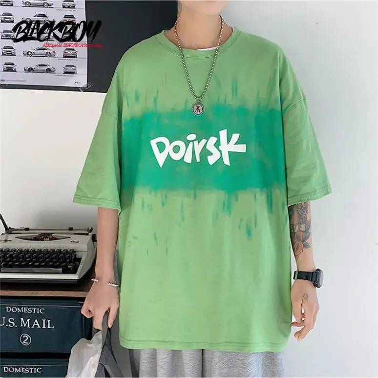 

BLACKBOY short-sleeved t-shirt men's fashion brand loose-fitting clothes harbor wind five-pointer jojo adventure retro t shirt