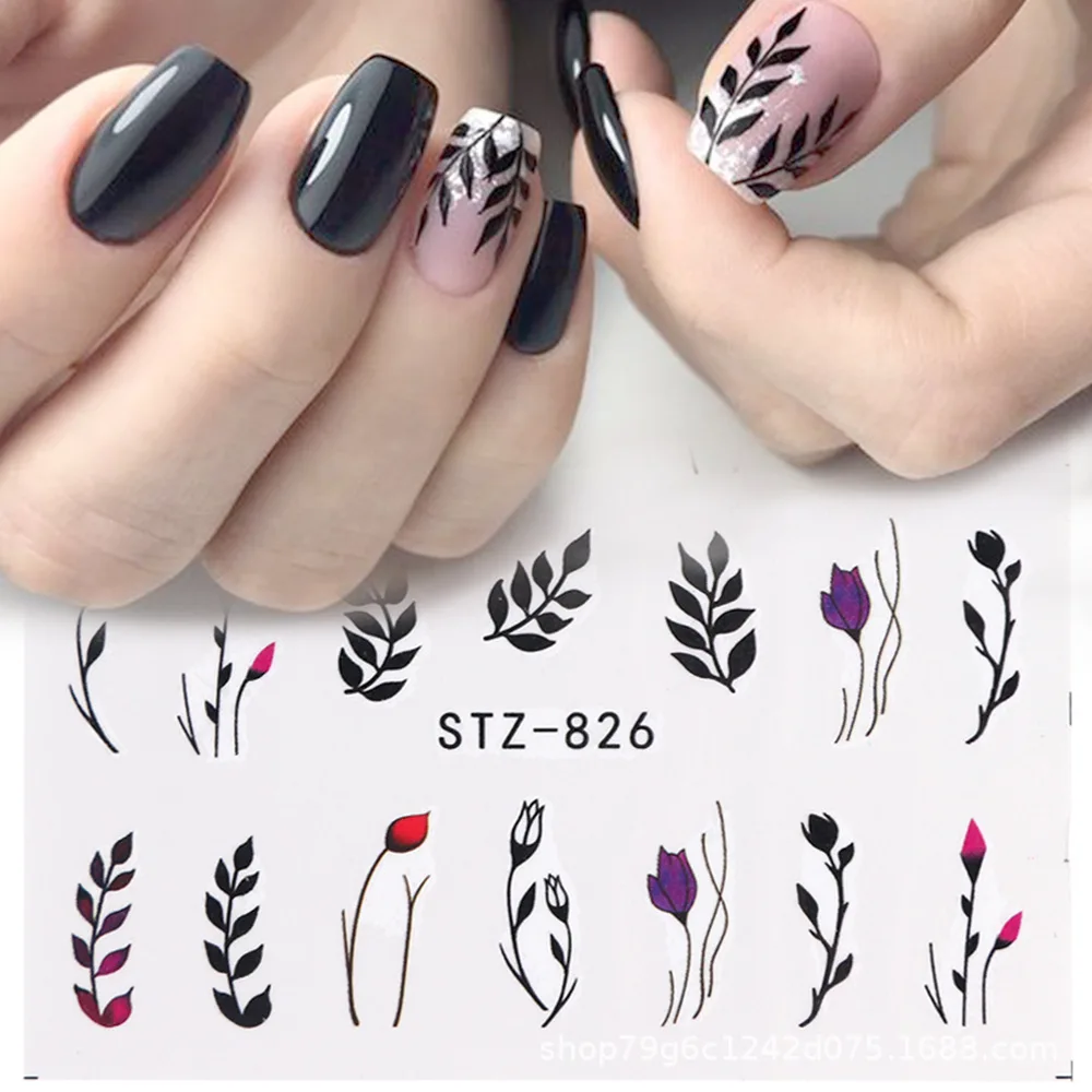 

1Pcs Watercolor Leaves Flowers Butterflies INS Sliders Nail Sticker Decal DIY Nail Art Stickers Decoration Water Tattoo Manicure