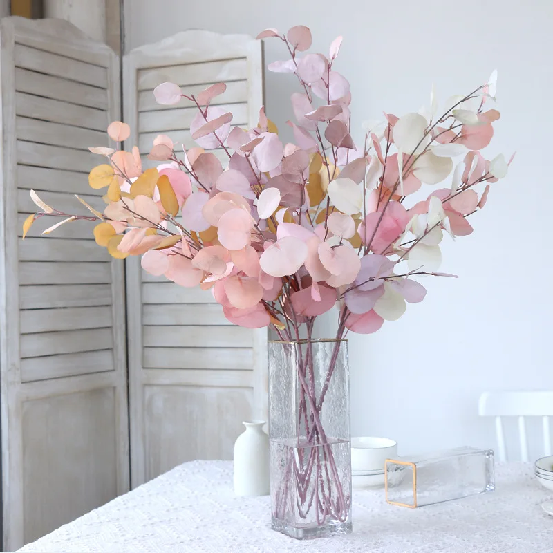 

Artificial Flowers Eucalyptus Plants Leaves Long Plastic Pole Silk Fake Plants for Home Wall Decoration Wedding Shooting Prop