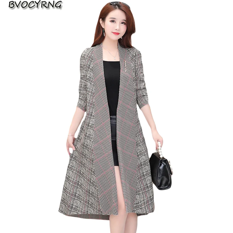 Женская ветровка в клетку кардиган средней длины пальто женская парка на весну и