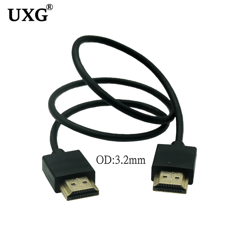 Внешний диаметр 3,2 мм, супер мягкий HDMI-совместимый, 2,0 в, штекер на HDTV, мужской тонкий кабель 4K * 2K HD, яркий портативный, 0,3 м, 0,5 м, 1 м, 1,5 м, 2 м, 3 м