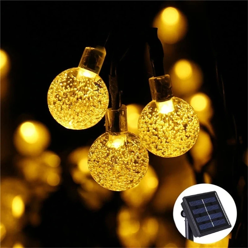 

New Solar Lamp Crystal Ball LED String Lights Flash Waterproof Fairy Garland for Outdoor Garden Christmas Wedding Decoration