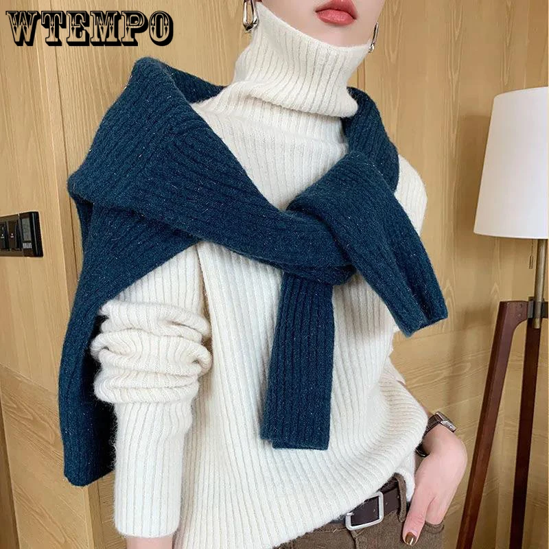 Яркий шелковый свитер с высоким воротником женский осенне-зимний Универсальный