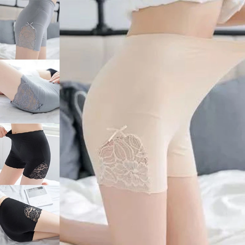 

Women Seamless High Waist Safety Shorts Floral Lace Bow Butt Lift Underpants