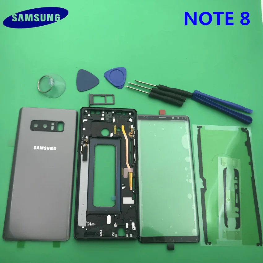 Note8 полный корпус чехол задняя крышка+ Передний экран стекло объектив+ средняя рамка для samsung Galaxy Note 8 N950 N950F полные части