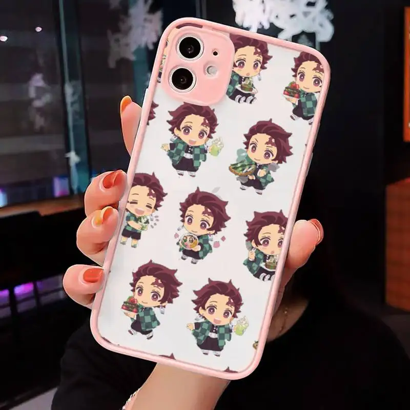 

Demon Slayer Phone Cases Matte transparent For Pink iPhone 12 Mini 11 Pro XR XS Max 7 8 Plus X Back Cover