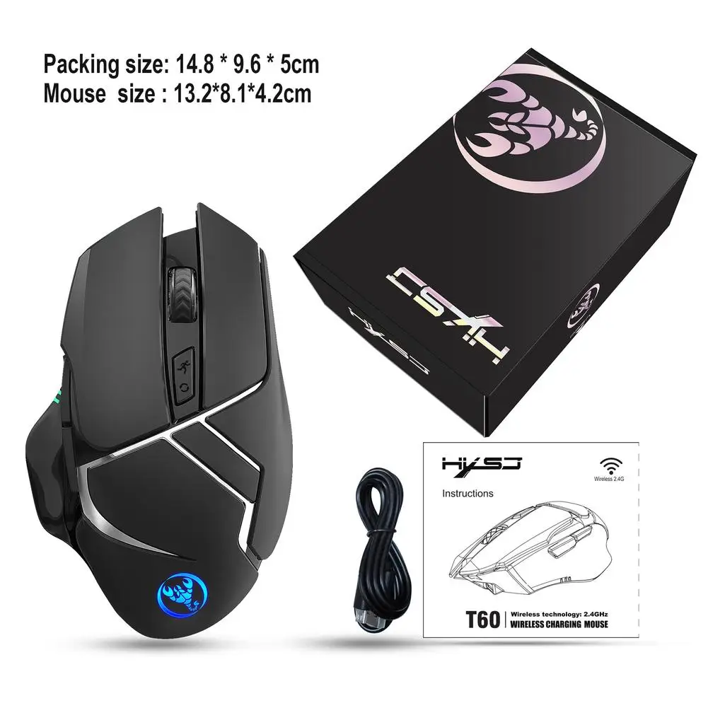 

Wireless Mouse 2400 DPI 6 Buttons Rechargeable Gaming Mouse Optical Mice Gamer Mouse Computer Accessories Colored Light