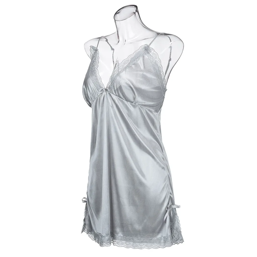 

Plus Size Women's Sexy Nightdress Women Plus Size Contrast Lace Slips With Thong Nightdress Bowknot Lingerie