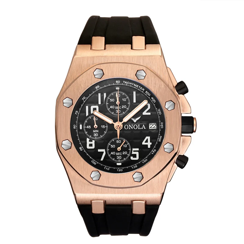 ON6805 gold black ONOLA Роскошные брендовые модные повседневные спортивные военные мужские часы многофункциональные водонепроницаемые аналоговые часы дизайнерские мужские часы - Цвет: ON6805 gold black