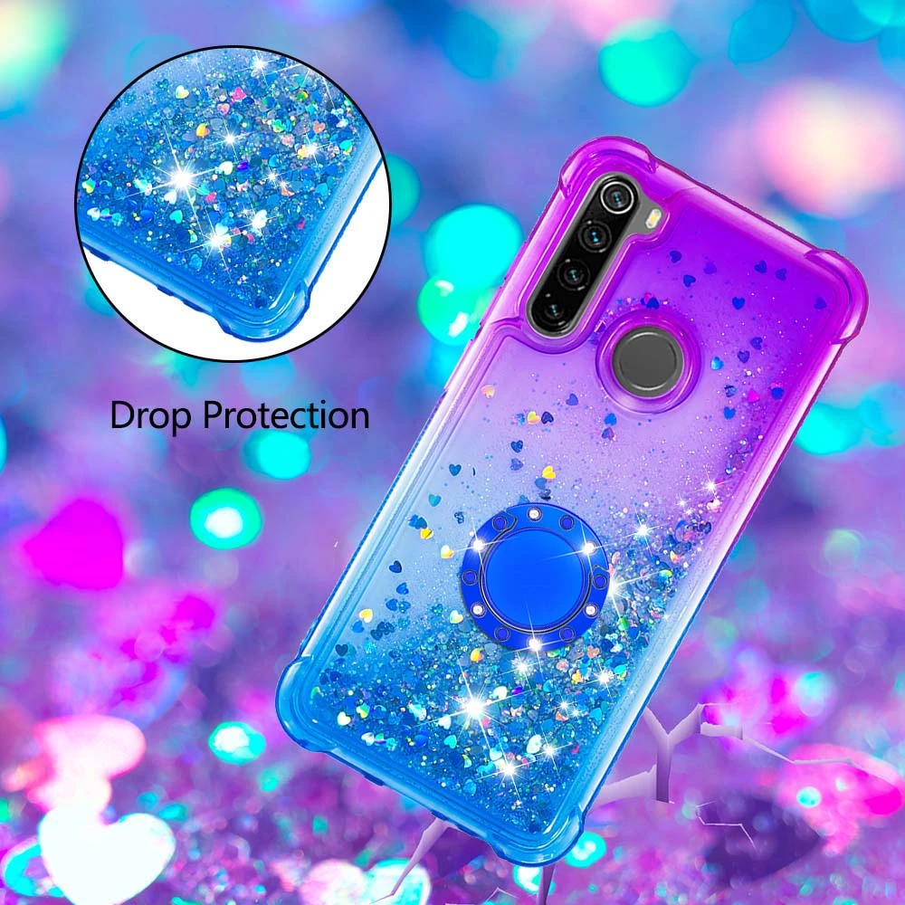 For Redmi Note 8 Pro K20 Ultra thin Shining Liquid Quicksand Case Xiaomi 9T Gradient Sequins Finger ring TPU Cover | Мобильные