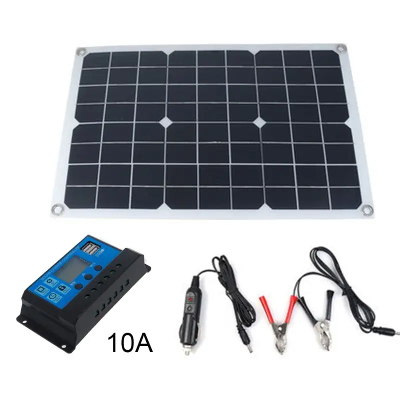 

20W Flexible Solar Panel Kit Outdoor Emergency Electric 18V Polycrystalline Board for Home Caravan Boat with 10/20/30/50A