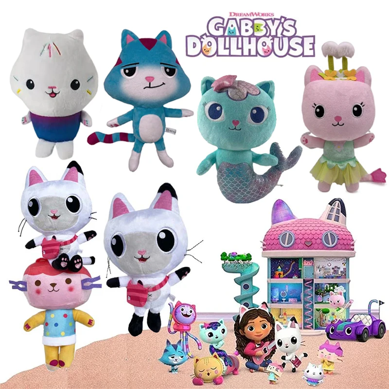 

Новый кукольный домик Габби, плюшевые игрушки, плюшевая кукла русалка, мягкая игрушка-животное, милые плюшевые игрушки для детей, подарок на...