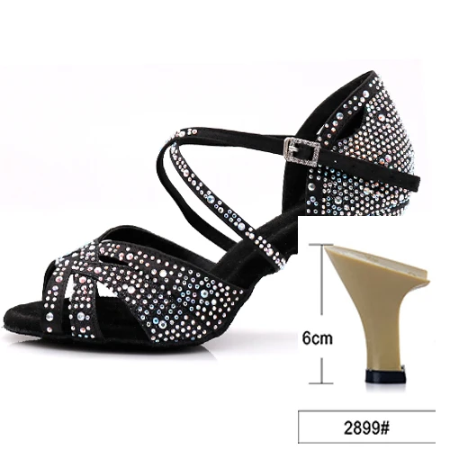 black heel 6cm WUXIJIAO доступно в черном и белом цвете, кроссовки женские танцевальные туфли для джаз, сальса Латина Танцы обувь квадратный Обувь для танцев со стразами свежий Цвет - Цвет: black heel 6cm