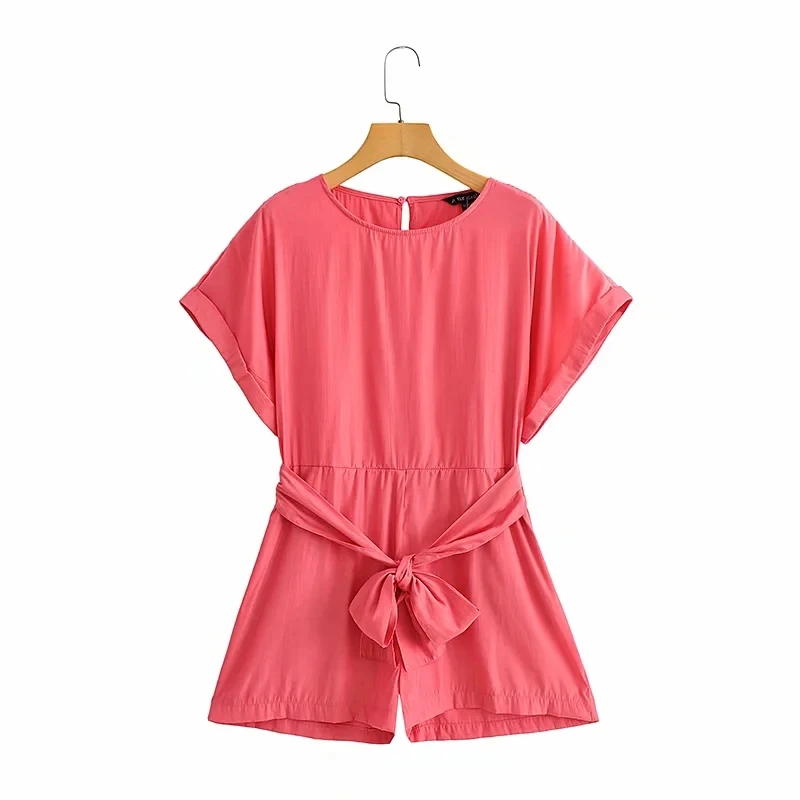 

Summer Women Batwing Sleeve Sashes Watermelon Red Siamese Shorts Casual Lady Loose Jumpsuits P2188