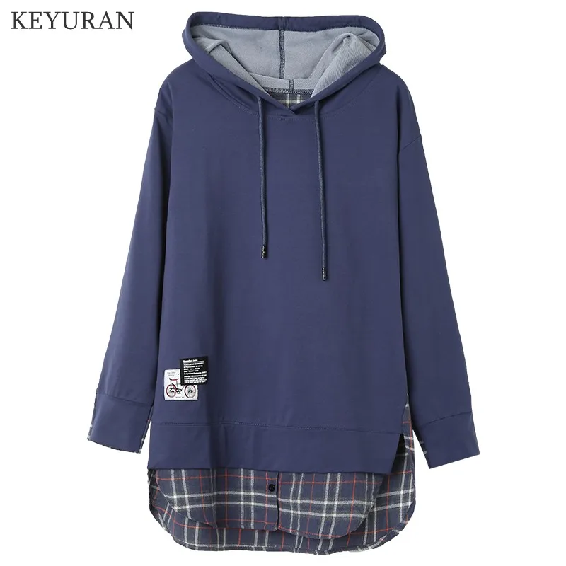 Толстовка Женская в клетку с капюшоном Модный повседневный Свободный свитшот