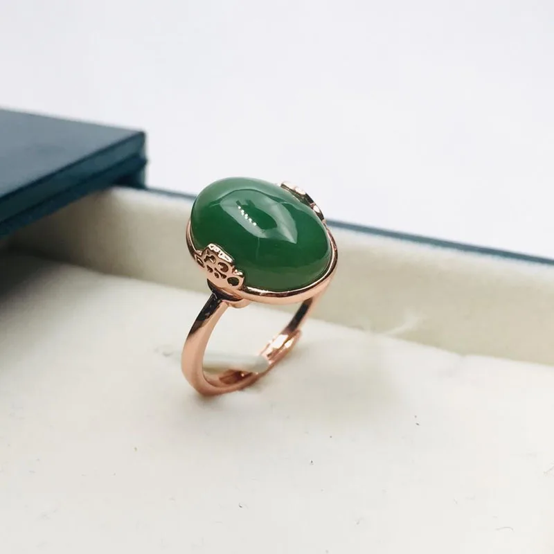

Green Jasper Ring Fine Natural Jade Jewelry with Silver for Wedding Classic for Women