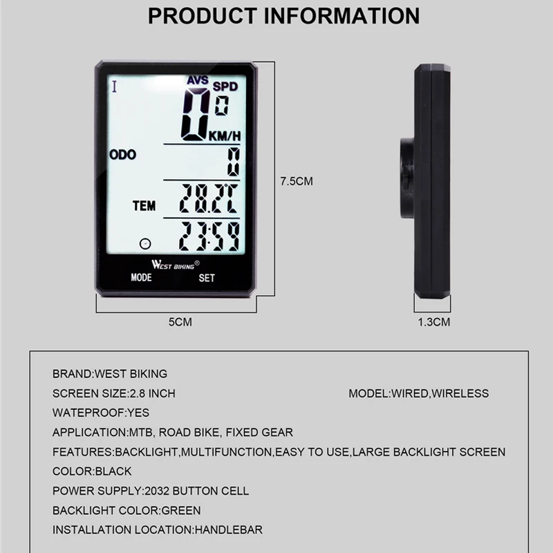 

WEST BIKING Waterproof Bicycle Computer With Backlight Wireless Wired Bicycle Computer Bike Speedometer Odometer Bike Stopwatch