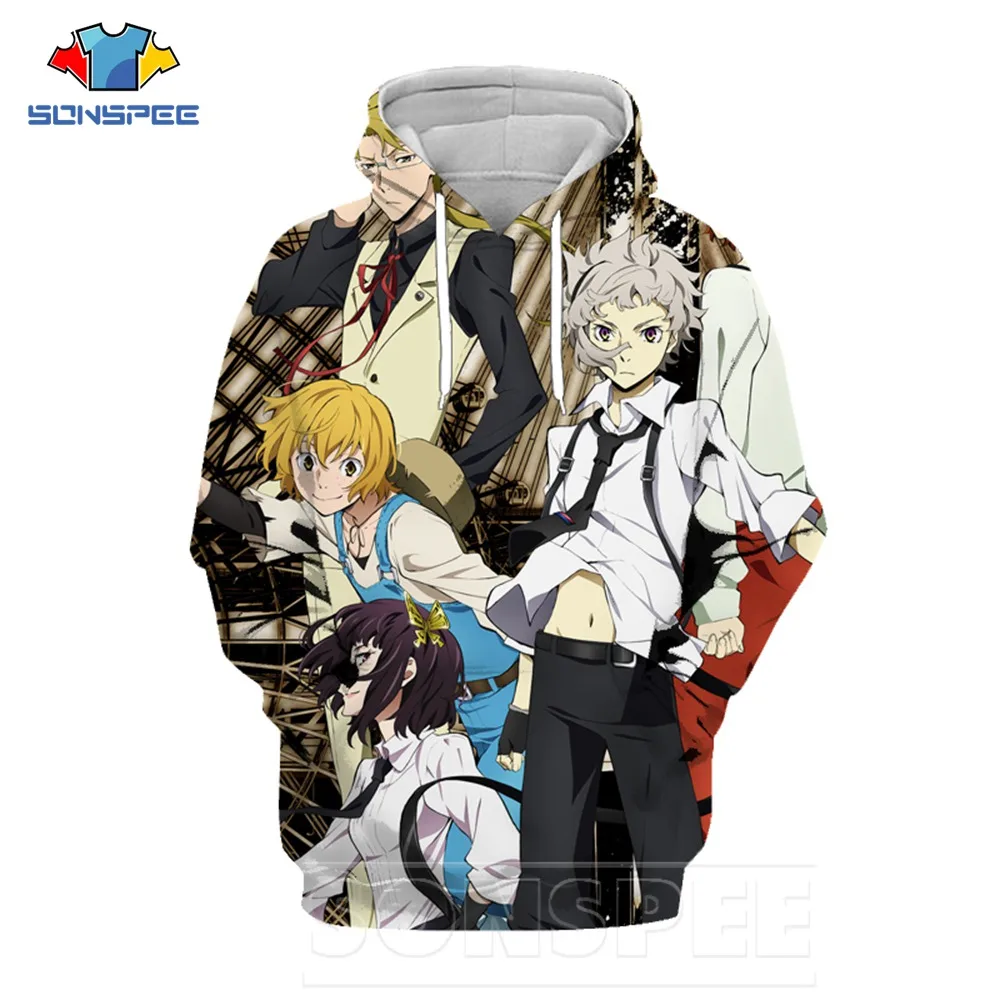 

SONSPEE 3D Print Hoodie Stray Dogs Detective Suicide Comics Character Sweater Harajuku Street Oversized Woman Men's Hoodies
