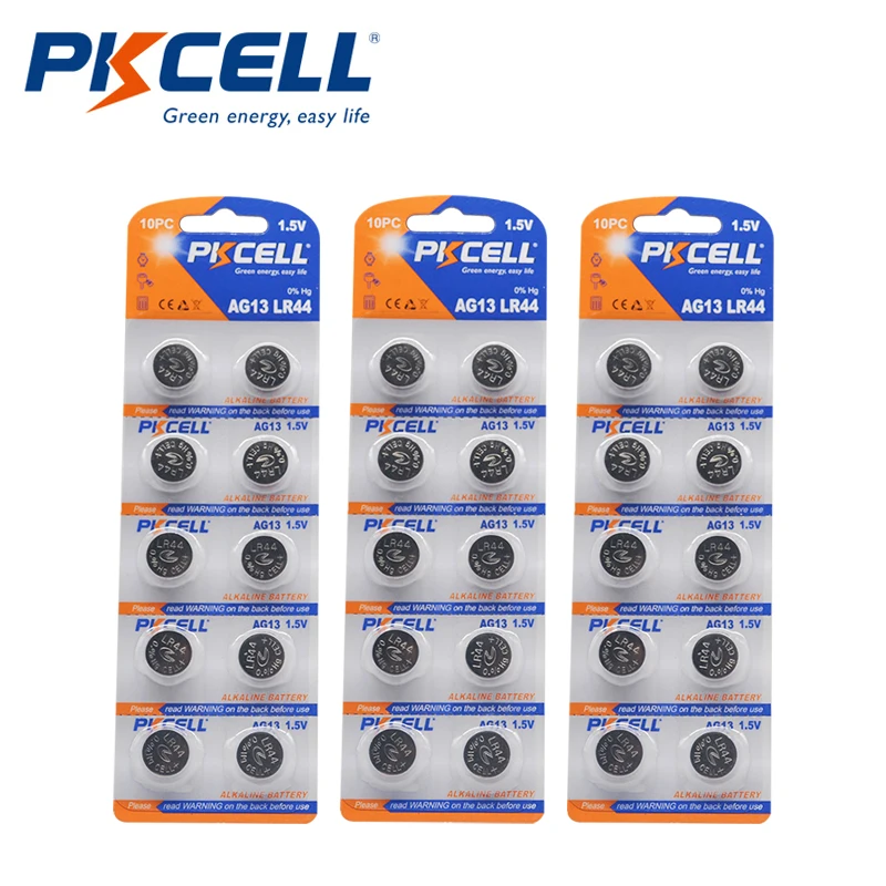 

30Pcs/3card 1.5V AG13 145Mah LR44 L1154 RW82 RW42 SR1154 SP76 A76 357A Battery Button Coin Batteries for thermometer