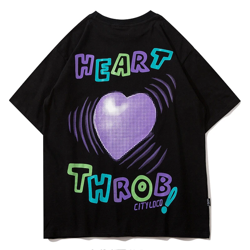 

Мужская футболка с принтом сердца, Повседневная Свободная футболка унисекс в стиле хип-хоп, черная футболка из 2021 хлопка с круглым вырезом, ...