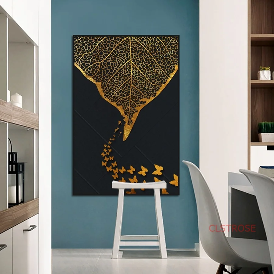 Nordic плакат абстрактного искусства минималистский геометрический Золотые листья