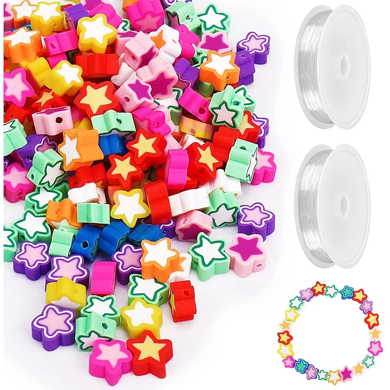 

200 Pieces of Jewelry Making Star Beads, Star Spacer Beads, with 2 Rolls of Crystal Stretch Rope, for DIY Necklaces
