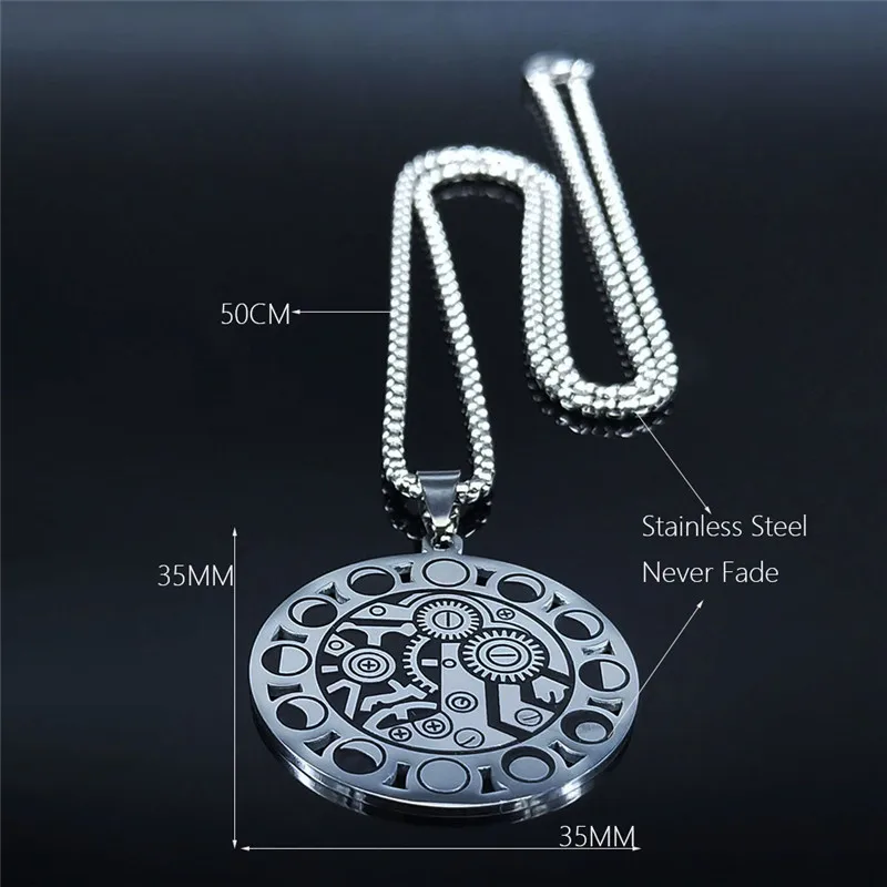 

2021 Moon Steam Mechanical Punkm Stainless Steel Necklace for Women Silver Color Chain Necklace Jewelry collares hombre N4054S02