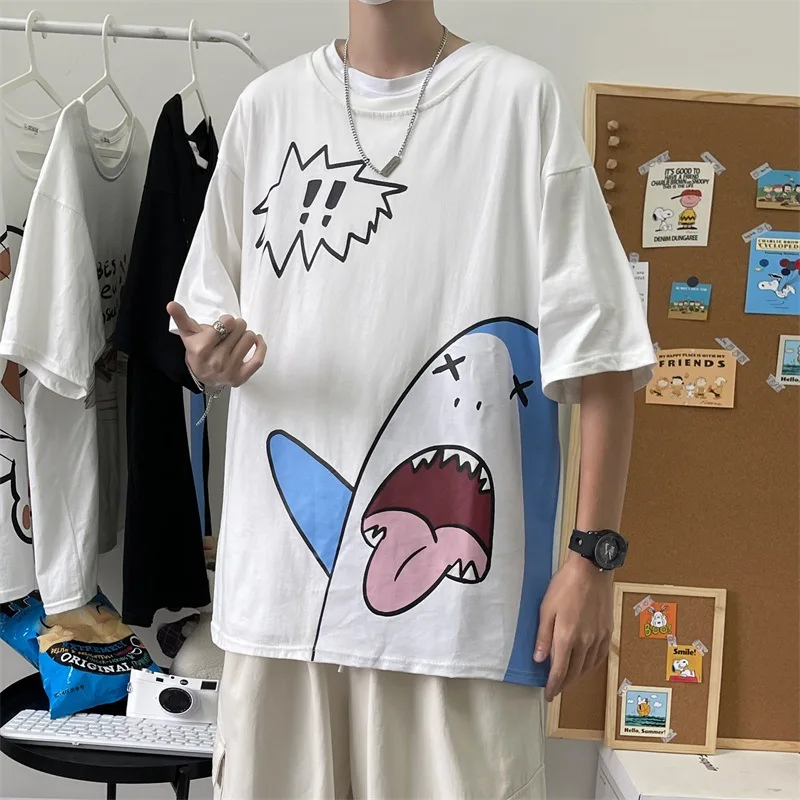 

Summer boys pure cotton short-sleeved T-shirt tide brand ins loose couple compassionate cartoon printing half sleeve
