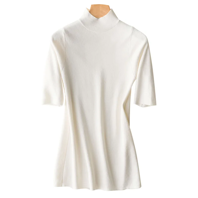 S-XXL 2019 размера плюс тонкий белый пуловер Женский вязаный свитер с высоким воротом