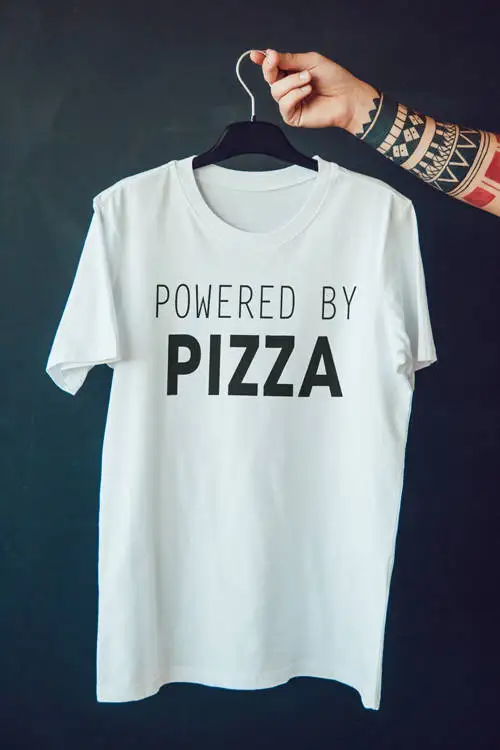 

Powered by pizza tshirt, funny t-shirts, women tshirt, graphic tee, text t-shirt, fashion tops tshirt, hipster t-shirt-C811
