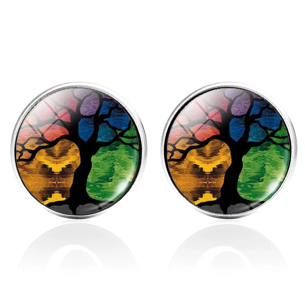 Медные качественные круглые стеклянные запонки с деревом жизни золотые