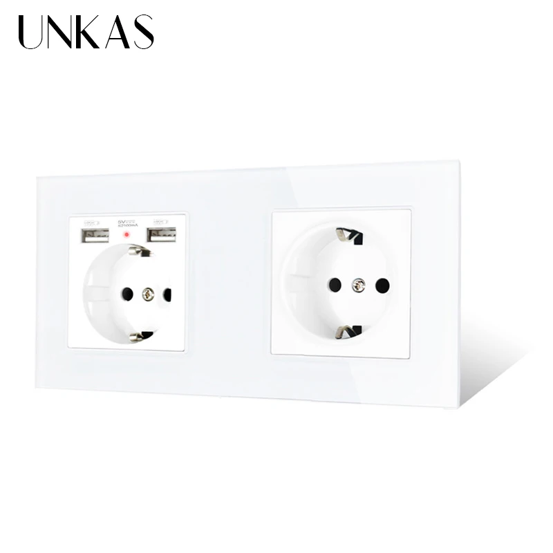 UNKAS 2 Gang Россия Испания настенная розетка стандарта ЕС Хрустальная стеклянная
