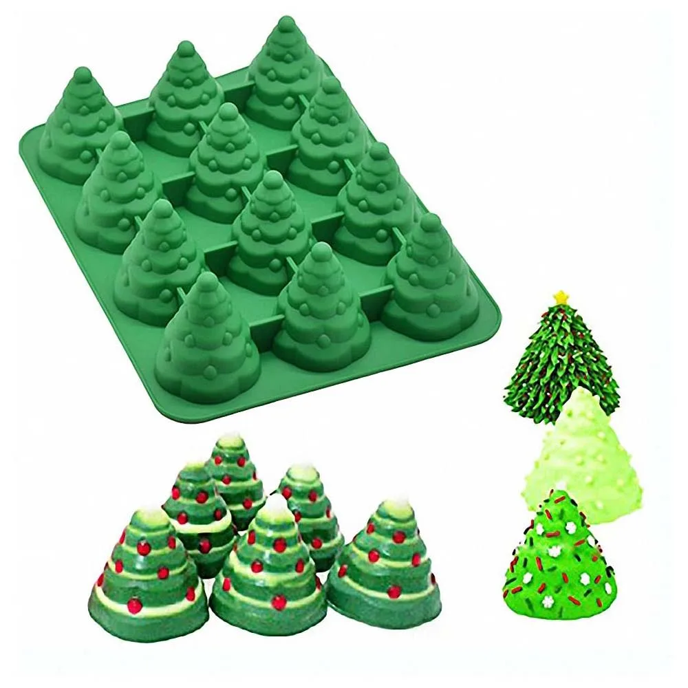 

Silicone Cake Mold 3D Christmas Tree Xmas Tree Pan 12 Cavity Chocolate Mold Ice Cube Jello Soap Mould Fondant Molds Cake Tools