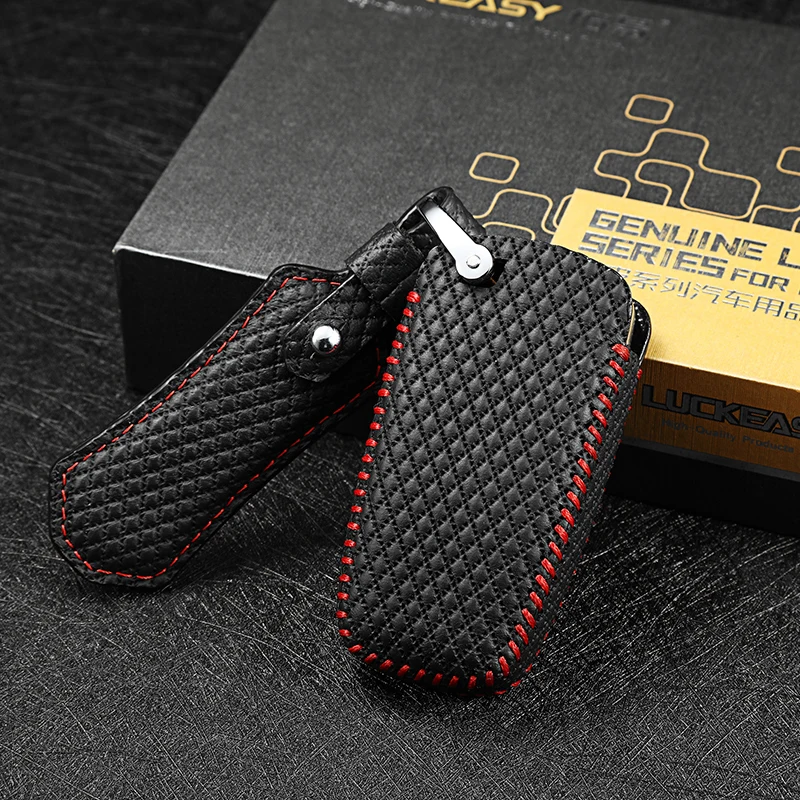 

luckeasy Leather Key Cover For ford mondeo ecoboost 2017 2018 3/4 button car Remote Control case G3